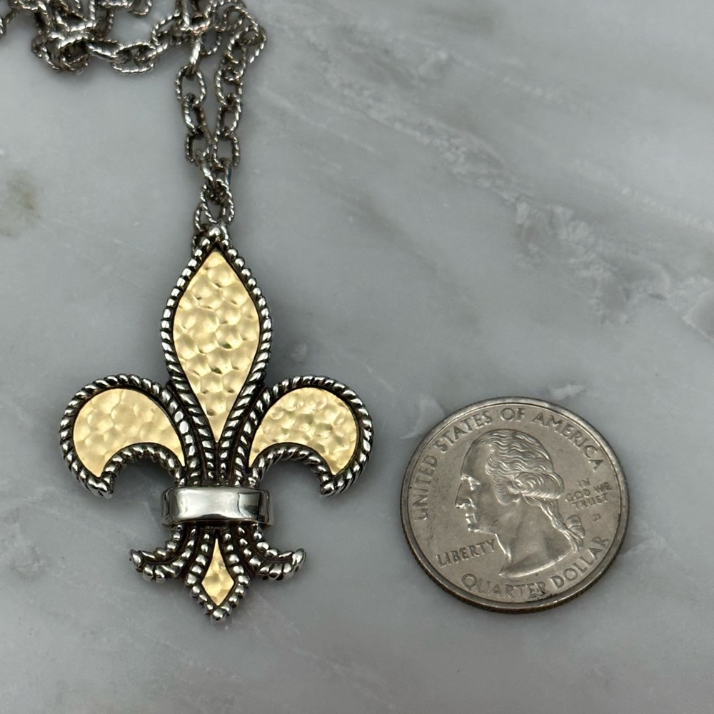 FINE JEWELRY Silver And 18Kt Gold Large Fleur De Lis Pendant Necklace